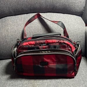 Lug Trolley Crossbody Bag in red/black check pattern